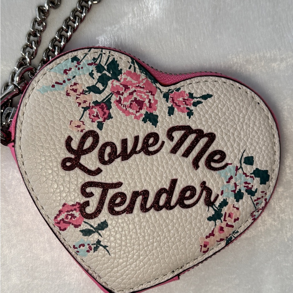 Coach Heart Crossbody Wallet White Pink Floral "Love Me Tender"